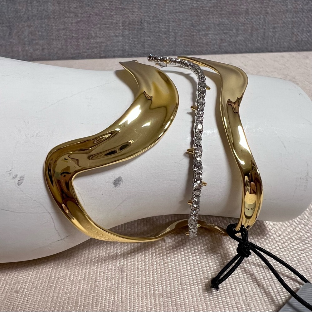 Alexis Bittar Wavy Liquid Gold Crystal Cuff Bracelet NWT